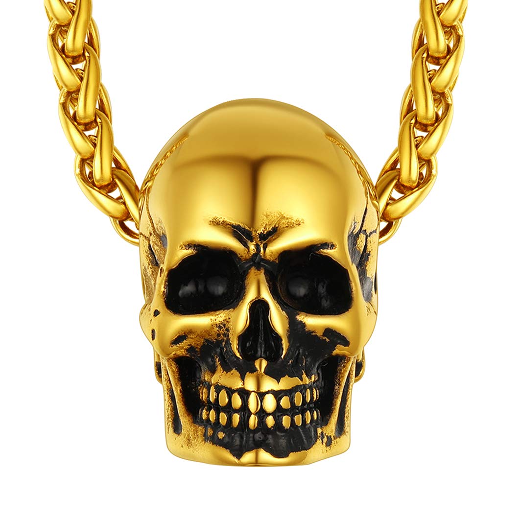 Richsteel Necklace Men Gothic Jewellery Gold Plated Pendant For Mens Goth Punk Skull Necklaces