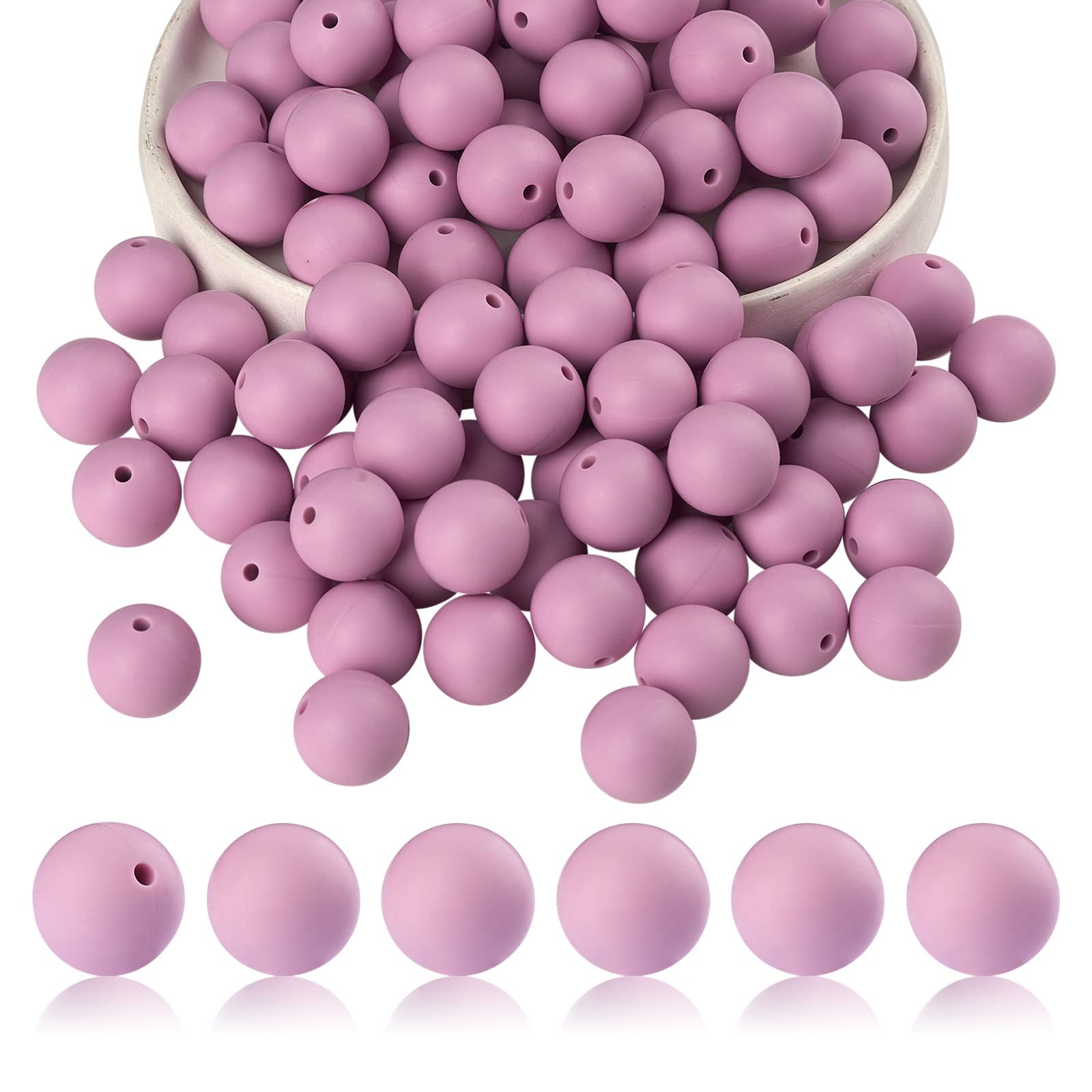 BEEFLYING 100 Pieces Silicone Beads 15mm Round Rubber Focal Bead Loose Spacer Beads for Keychain Making, Pen Bracelet Necklace Jewelry DIY Craft (Plum) — image 1