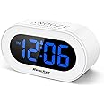 REACHER Small LED Digital Alarm Clock with Snooze, Simple to Operate, Full Range Brightness Dimmer, Adjustable Alarm Volume, Outlet Powered Compact Clock for Bedrooms, Bedside, Desk, Shelf(Blue)…