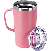 Trwcrt 19oz Insulated Coffee Mug with Handle, Double Wall Vacuum Stainless Steel Travel Coffee Tumbler, Pink