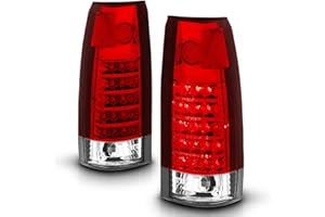 AmeriLite for 1988-1999 Chevy GMC Full Size C/K Pickup Truck Tahoe Suburban Crystal Red LED Replacement Tail Lights Assembly Pair - Passenger and Driver Side