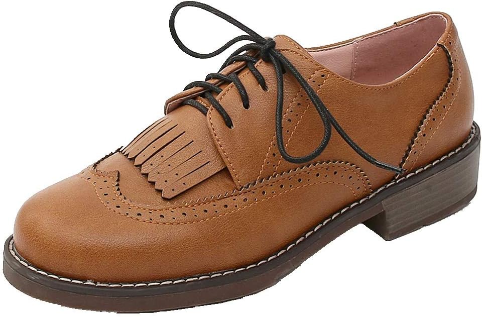 Kaloosh Women's British Style Cut-Out Pointed Toe Lace Up Comfort Brogue Shoes