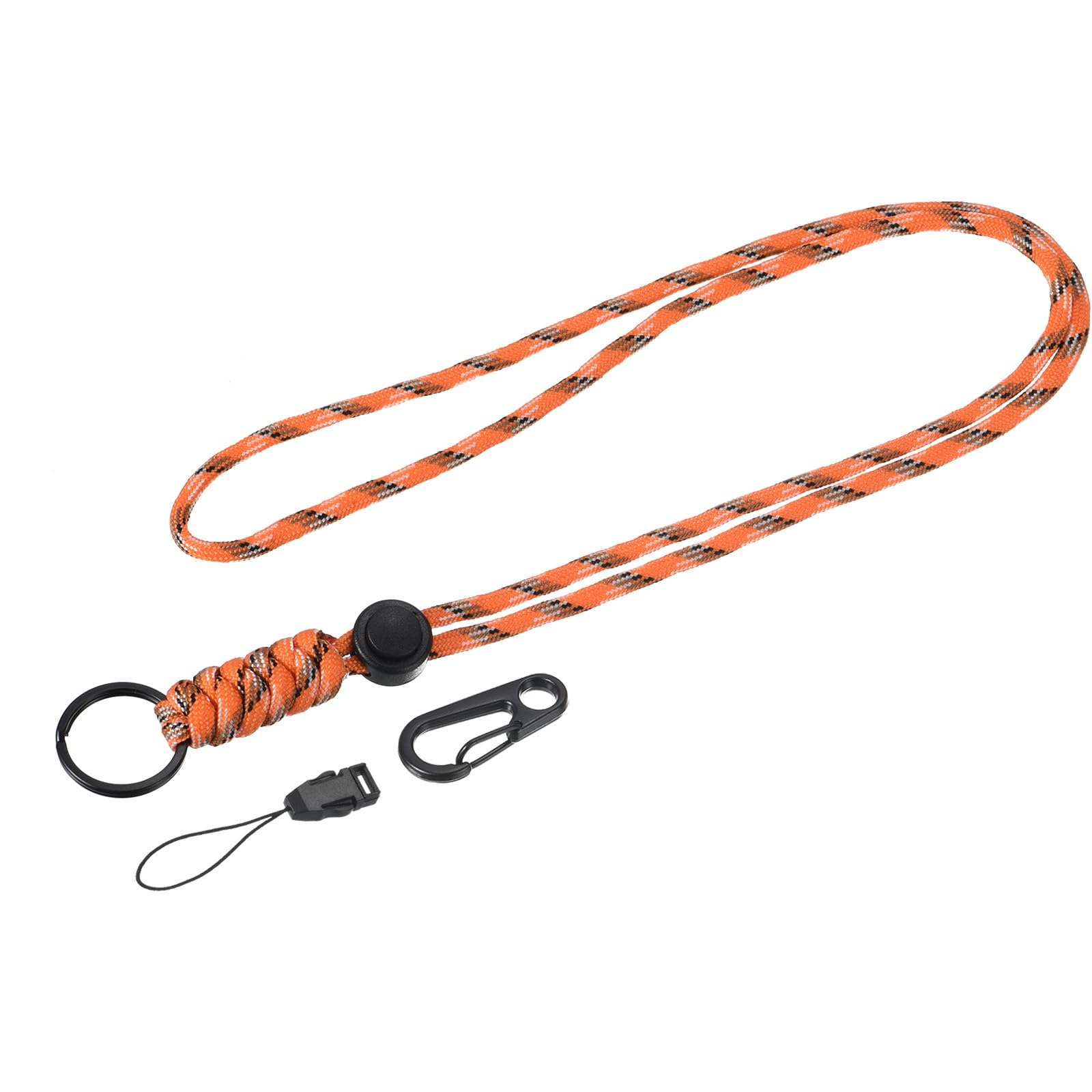 YOKIVE 1 Pcs Paracord Lanyards, Necklace Keychain Cord Metal Clasp Hooks Ring Straps | Great for Home Keys, ID Cards, Badge Holders (Camo Orange, 20.5-Inch)