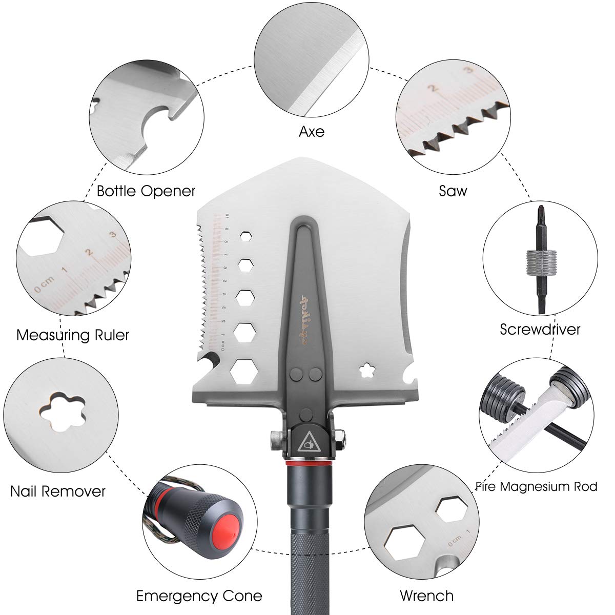 Cysikop Military Tactical Folding Survival Shovel - Army Surplus Shovel, Portable Compact Multitool Entrenching Tool with Alloy Manganese Steel Handle Essential for Hiking, Camping, Car Emergency