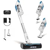 LEVOIT Cordless Stick Vacuum, Anti-Tangle, LED Headlights, Removable Battery, Self-Standing, Strong Suction, for Pet Hair, Hard Floor, Carpet, LVAC-200 White&Blue