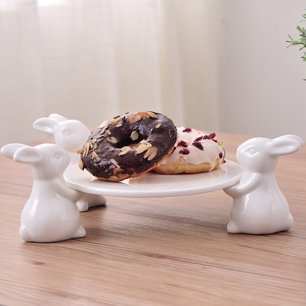 Bunny Rabbit Ceramic Plate,Dishes for Dessert Food Server Tray,Cute Cake Stand