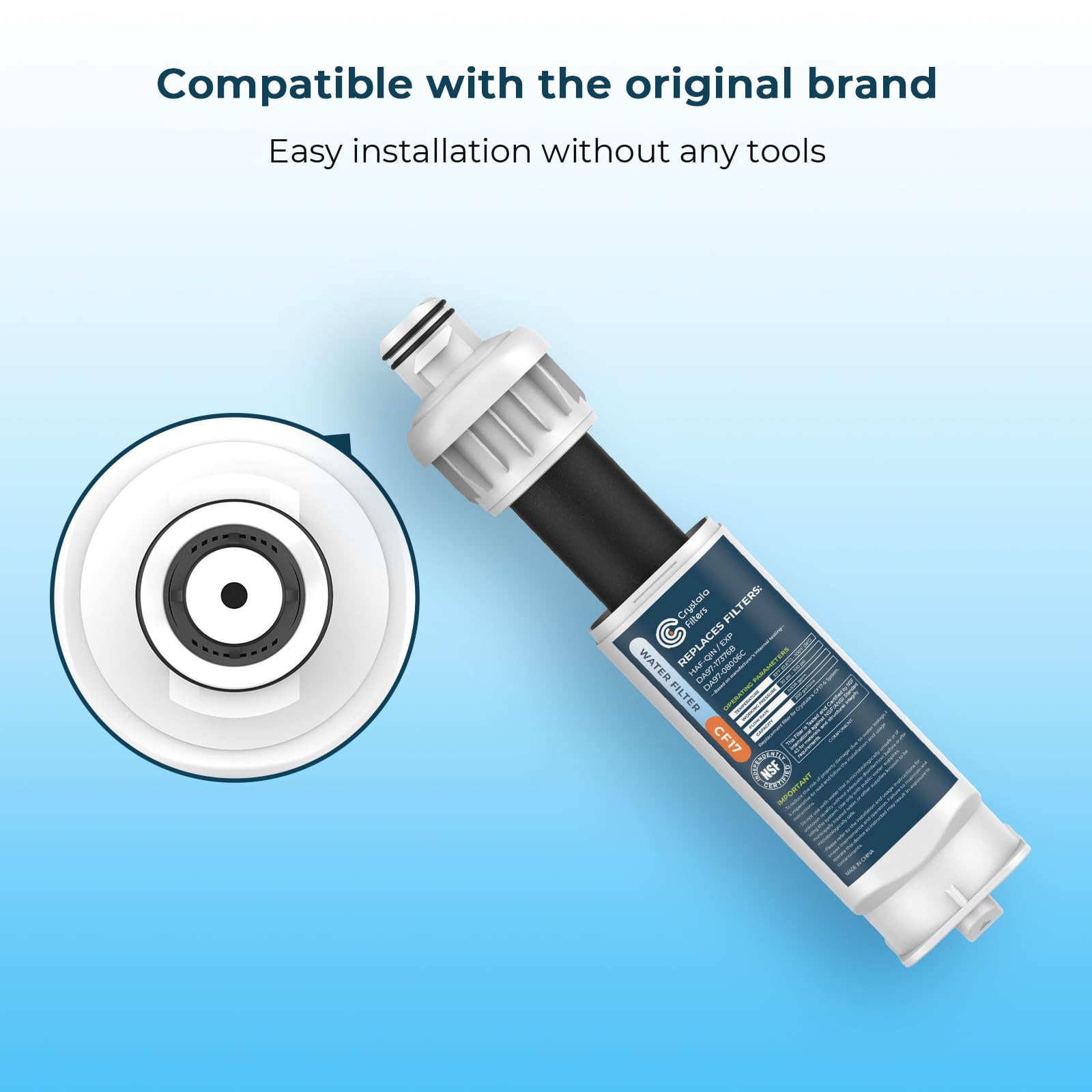 Crystala Filters Replacement for DA97-17376B Water Filter, NSF 42 Compatible with Samsung HAF-QIN, HAF-QIN/EXP, DA97-08006C, RF23M8070SG, RF23M8070SR, RF23M8090SG, RF23M8570SR (3 Pack)