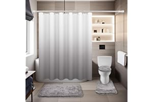 BAAHRNOM Gray Bathroom Sets with Shower Curtain and Rugs Waterproof Shower Curtain Sets 1 Piece and Soft Bathroom Rugs Sets 3 Piece for Luxury Bathroom Decor Set