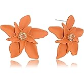 JOONL Colorful Sparkling Rhinestone Alloy Three-Dimensional Flower Stud Earrings Bohemian Style Unique Lily Plant Stud Earrings for Women Jewelry Gifts
