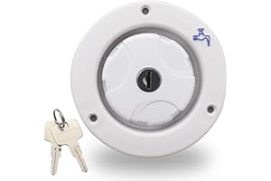 Ambuker RV Fresh Water Inlet Lockable Plastic Gravity Inlet Filler Cap with Spring and Seal Ring Design Fill Hatch Replacement Kit Includes 2 Keys for RV Camper Water Tank Trailer Equipment（White）