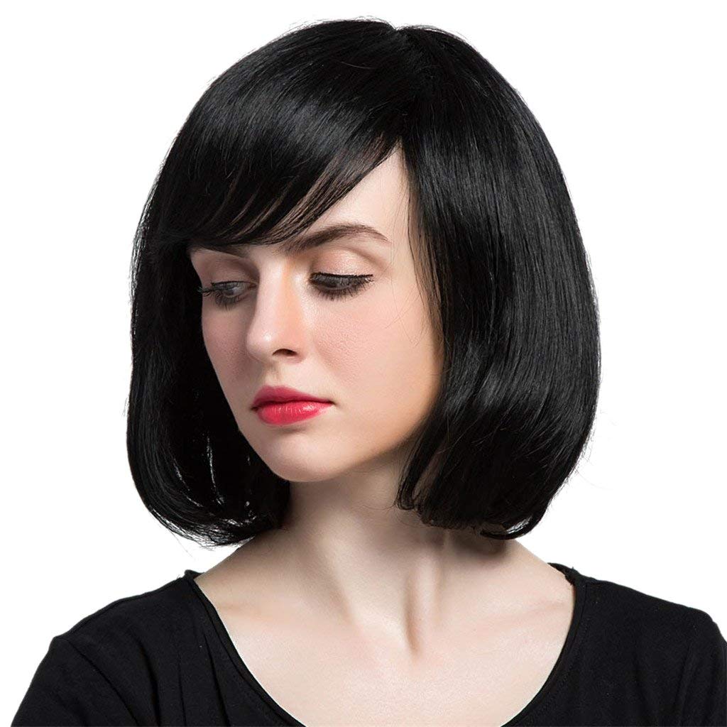 Elegant Hairs Short Side Bangs 100 Straight Bob Real Human Hair
