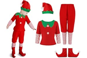 Geyoga Kids Christmas Elf Costume Outfits Include Hat Shoes and Other Accessories for Toddler Xmas Cosplay