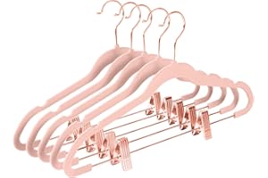 MIZGI Premium Velvet Pants Hangers with Clips (Pack of 20) Slim Skirt Hangers- Non Slip Felt Outfit Dress Hangers Blush Pink - Copper/Rose Gold Hooks,Space Saving Shirt Clothes Hangers