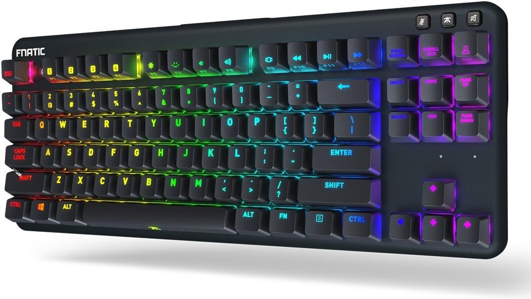 Fnatic miniStreak - LED Backlit RGB Mechanical Gaming Keyboard - Cherry MX Silent Red Switches - Small Compact Portable Tenkeyless Layout - Ergonomic Wrist Rest-Pro Esports Gaming Keyboard(ES-Layout)