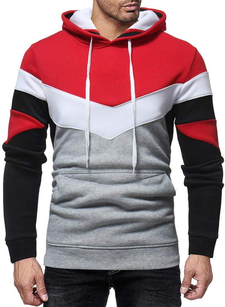 iDWZATOP Men's Autumn Casual Patchwork Long Sleeve Hoodie Sweatshirt Top Outwear