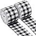 2 Rolls Buffalo Plaid Burlap Wired Ribbon Weave Ribbon with Wired Edge for Christmas Crafts Floral Bows Craft Decoration, 2.4 Inches by 315 Inches(Black and White)
