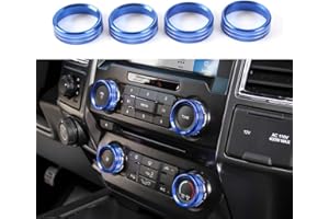 Keptrim for F150 Air Conditioner Switch AC VOL Knob Ring Button Trim for Ford F150 XLT 2015 2016 2017 2018 2019, Blue Aluminum 4pcs (Not for 2021 2022)