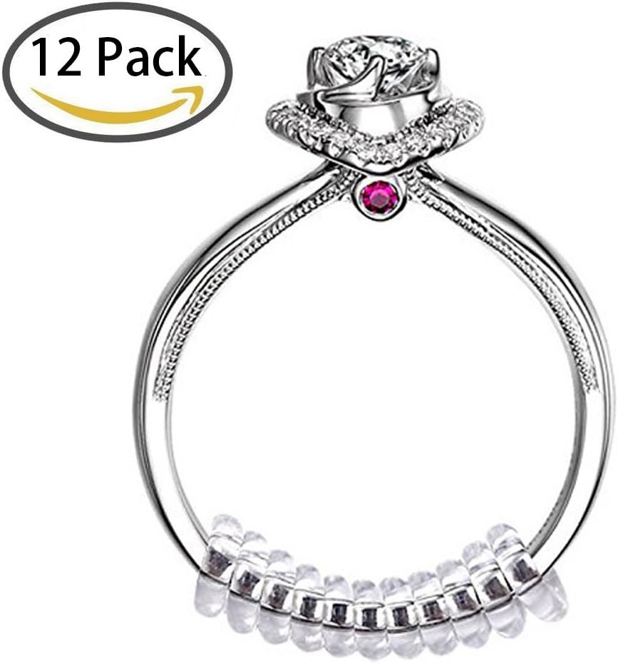Ring Size Adjuster, Set of 12, OPACC Soft Comforatble Transparent Invisible Ring Guard with Memory Material Perfect for Loose Rings with Silver Polishing Cloth (3mm)