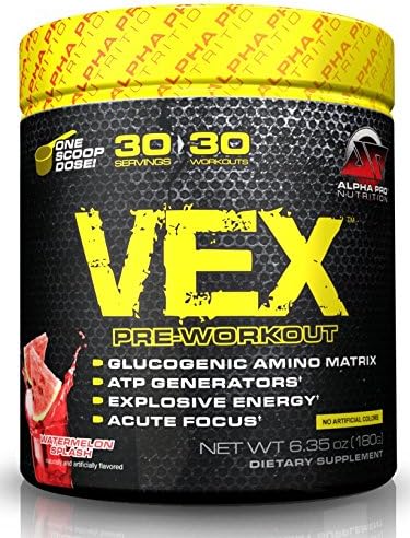 VEX Pre Workout, Watermelon Splash, Alpha Pro Nutrition. Best Amino Acid Pre Workout Powder, Powerlifting, Bodybuilding, Crossfit. Coffee Bean Extract NO ARTIFICIAL COLORS!