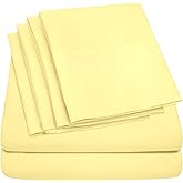 Queen Sheets Pale Yellow - 6 Piece 1500 Supreme Collection Fine Brushed Microfiber Deep Pocket Queen Sheet Set Bedding - 2 Extra Pillow Cases, Great Value, Queen, Pale Yellow