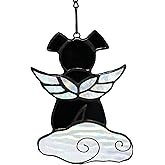 Lcensp Stained Glass Angel Wings Dog Memorial Gifts for Loss of Dog Sympathy Bereavement Gift Suncatcher, Rainbow Bridge Pet Passing Away Remembrance in Memory, Black