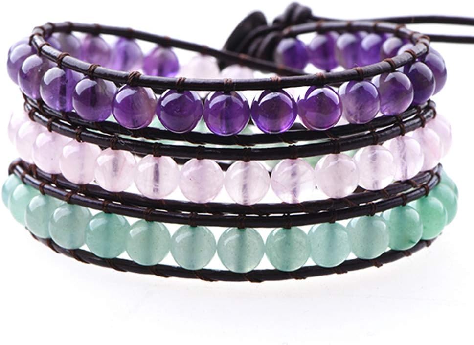 Mirilya Crystals and Healing Stones Bracelet Amethyst Rose-Quartz Aventurine for Anxiety Depression Stress Relief
