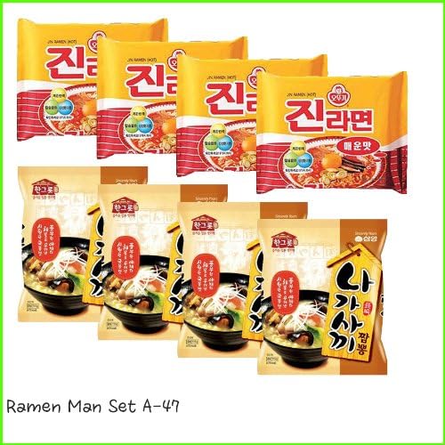 Ramen Man Set A-47 (Jin Ramen Spicy x4 , Nagasaki Champong x4) 라면만 세트 A-47 (진라면 매운맛 x4, 나가사끼 짬뽕 x4)