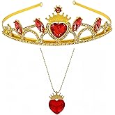 Evie crown Descendants Inspired Tiara and Necklace Queen of Hearts Jewelry Set Red Pendant and Heart Crown for Her Halloween Dress-up Accessories Small Size