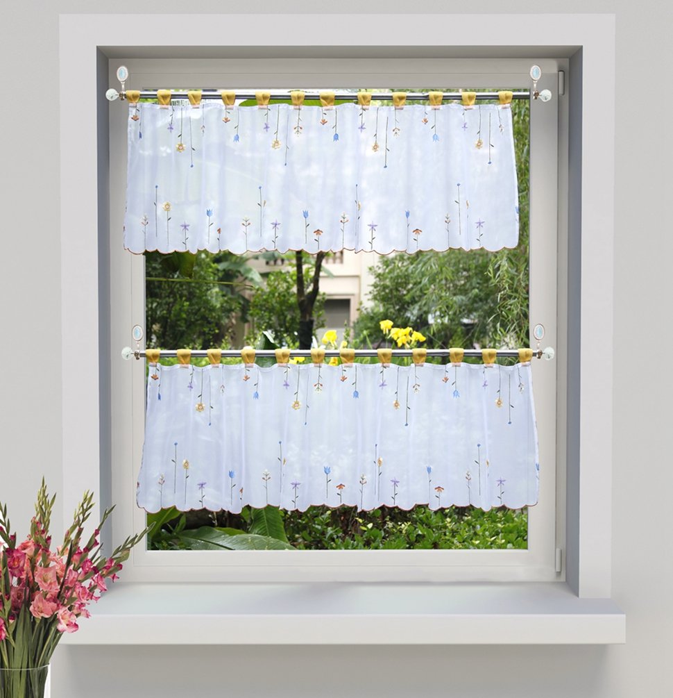 Amazoncom ZebraSmile 1pcs Embroidered Floral Half Window Curtains