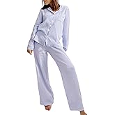 codcm Womens Muslin Pajamas Set Cotton Gauze Pj Set Long Sleeve Button Down Sleepwear Soft Pj Lounge Sets