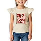COMIZI Toddler Girls Valentines Day Shirt Cute Sweet Heart Print T-Shirt Kids Valentine Ruffle Sleeve Tee Tops