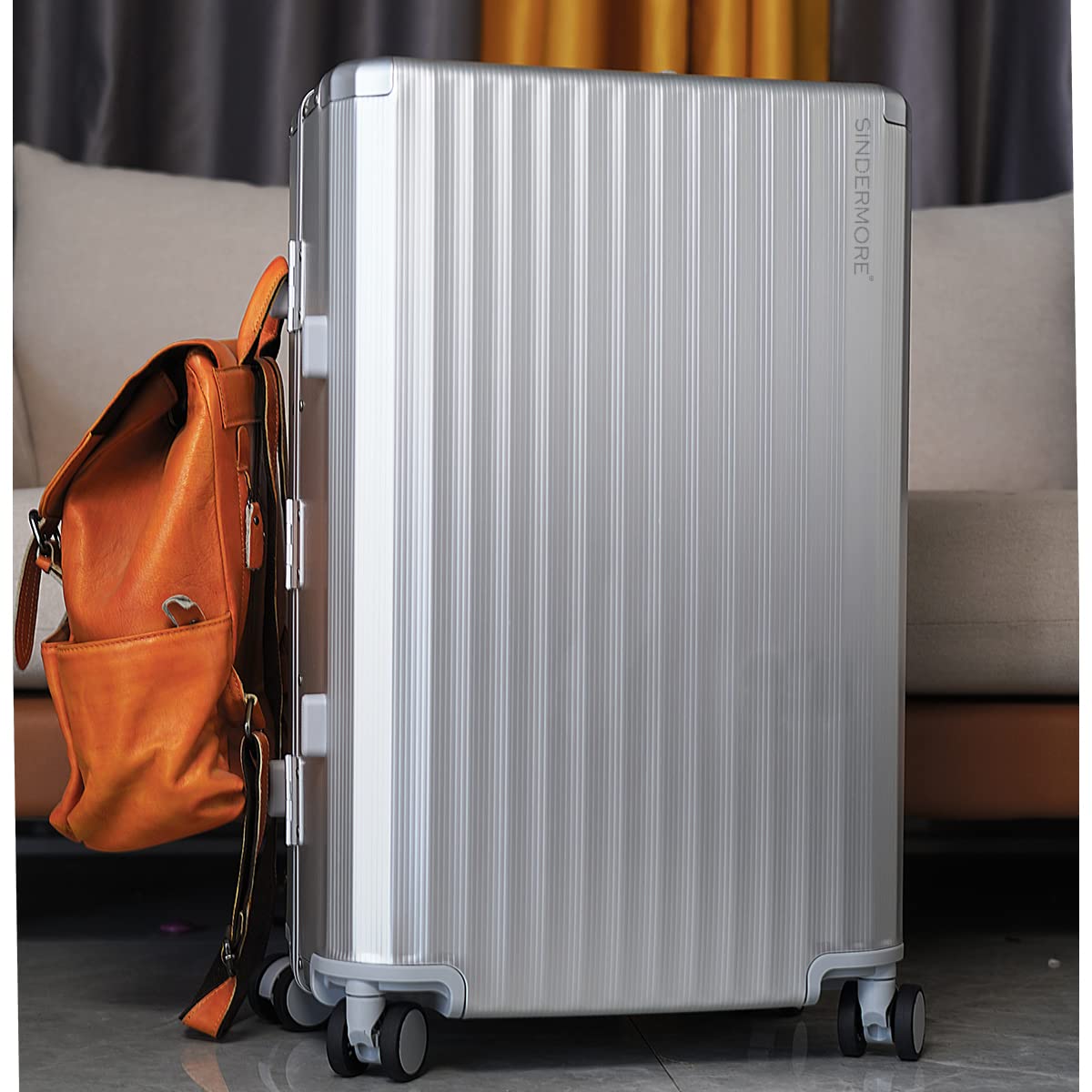 Aluminum Carry-on Luggage: Silver 20 inch Aluminum-Made Entire Shell Zipperless USB-C Port TSA Locks Spinner - Weekend Getaways International travel Business