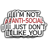 (3Pcs) I'm Not Antisocial I Just Don't Like You Humorous Quotes Vinyl Stickers for Laptops Water Bottles Phones Tumblers Notebooks Cars Mugs Size 2.2 x 3 Inch