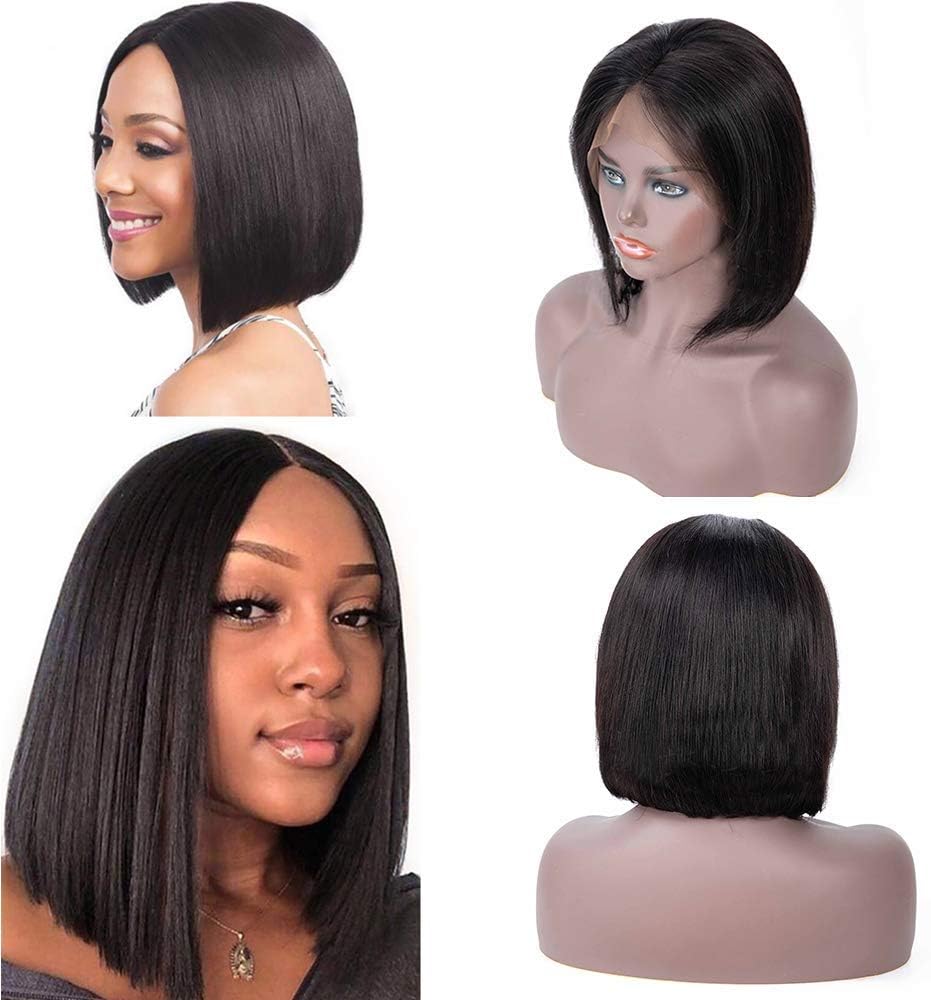 Sterly Hair Brazilian Human Hair Straight Short Bob Wigs 13x4 Lace Front Human Hair Wigs For Black Women Pre Plucked With Baby Hair 130% Density (8inch)