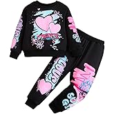 Arlubiya Kids Toddler Girl Clothes Heart Letter Print Long-sleeved round collar top+Letter Print Pants Outfits Set