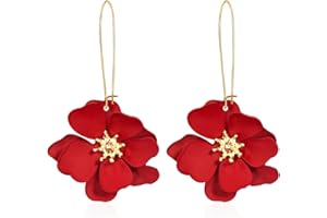 GUOXIAOMEI Bohemian Daisy Flower Matte Floral Long Petal Drop Dangle Earrings Layered Tiered for Women Chic Boho Wedding Jewelry