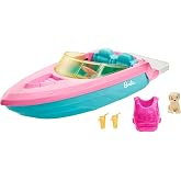 ​Barbie Boat with Puppy and Themed Accessories, Floats in Water | Fits 3 Dolls, Great Gift for 3 to 7 Year Olds
