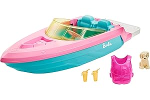 Barbie Boat with Puppy and Themed Accessories, Fits 3 Dolls, Floats in Water, Great Toy for 3 to 7 Year Olds