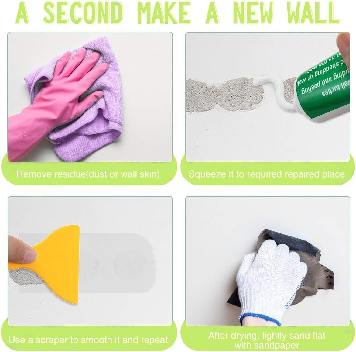 2 Pack Wall Mending Agent, Drywall Patch, Drywall Repair Kit, Quick Easy Fill The Holes and Crack Wall Self-Adhesive Wall Repair Kit Crack Sealer for Wall, Wood & Plaster(2x130g) - - 