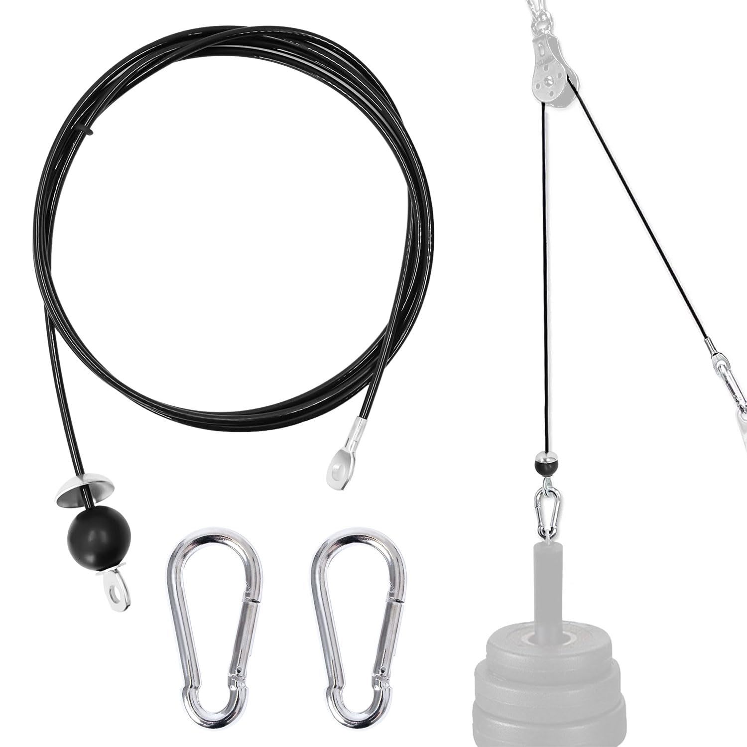 Favuit Fitness Steel Cable Home Gym Replacement Pulley Cables Heavy Duty Fitness Steel Wire Rope 1.5M/2M/2.5M Weight Pulley Cable System LAT Pulldown Accessories for Biceps Triceps Arm Strength