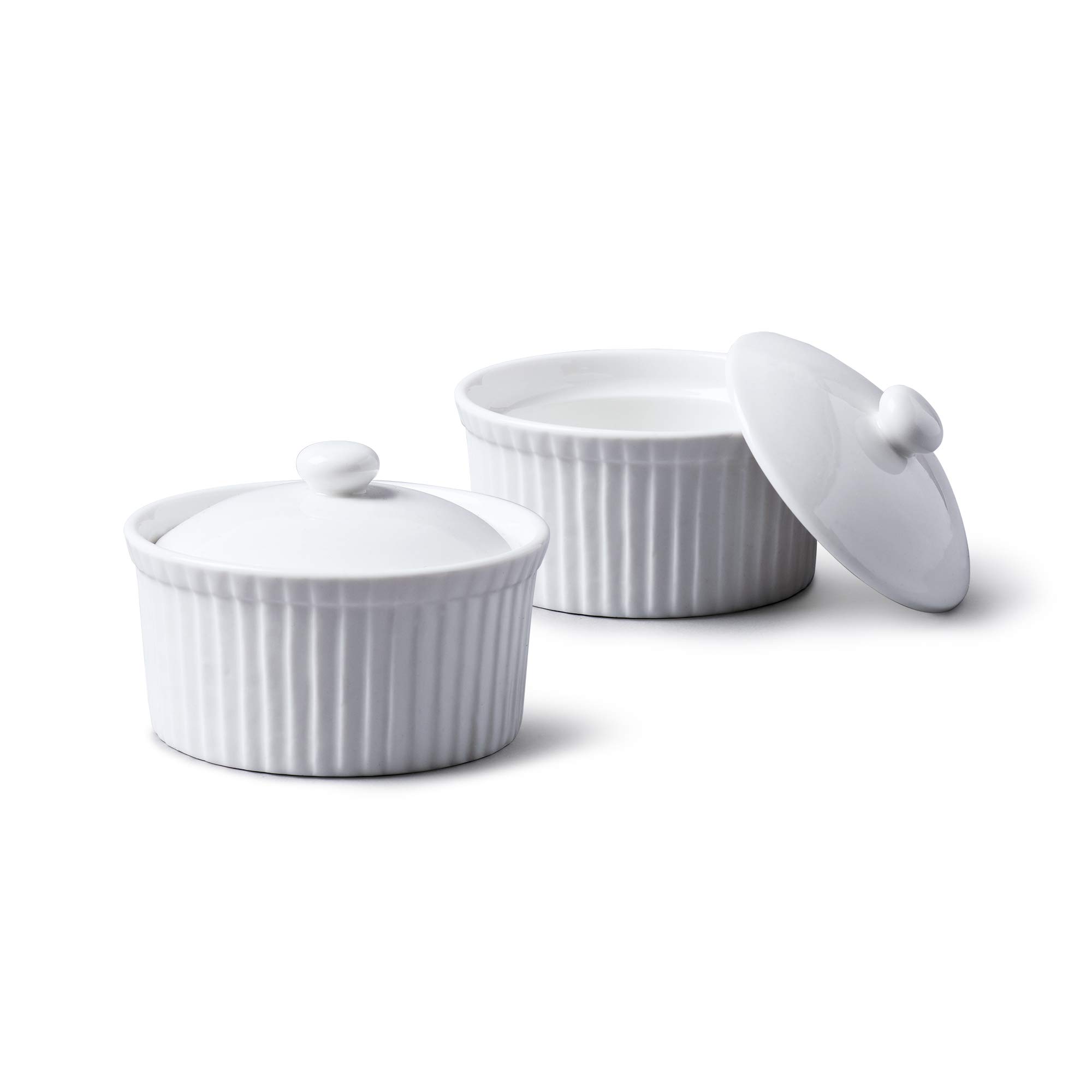 WM Bartleet & Sons 1750 TSET35 Set of 2 Traditional Porcelain Ramekins 7.5cm Diameter with lids – White
