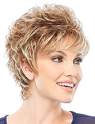 TISHINING Short Mixed Blonde Pixie Cut Wigs for