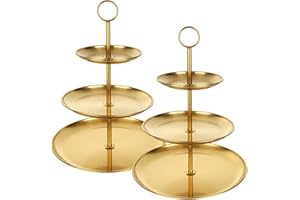 QTLCOHD 2Pcs 3 Tier Gold Cupcake Stand Stainless Steel Cupcake Tower Gold Tiered Dessert Stand Cup Cake Tier Stand Serving Tr