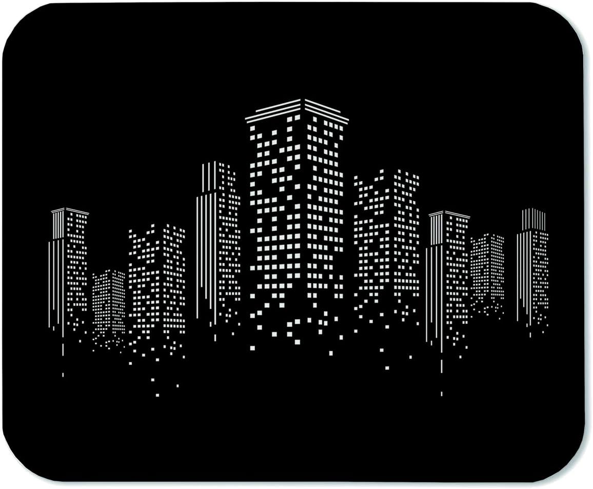 Yeuss Creative City Mouse Pad Rectangular Non-Slip Mousepad, Black And White Minimalist Art Cityscape Gaming Mouse Pads, Black And White,200mm x 240mm