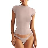 EasyGala Womens Double Lined Mock Turtle Neck Tops Slim Fitted Cap Sleeve Shirts Going Out Tees Y2k Summer Clothes 2025