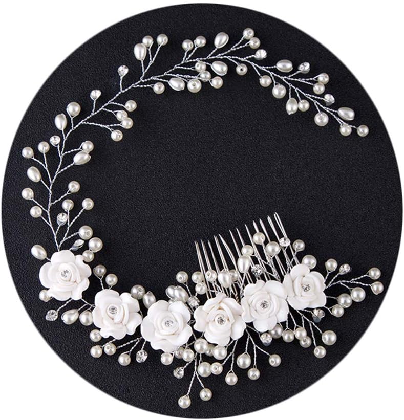 FIDDY898 Hair Comb Bridal Floral Headband Wedding Tiara Ivory Bride Accessories
