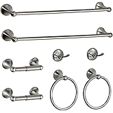 8 Pieces Bathroom Hardware Set Brushed Nickel Adjustable Expandable Towel Bars Towel Ring Wall Mount Toilet Paper Holder Towel Hooks Towel Racks Hand Towel Holder Bathroom Accessory Set