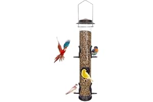 MIXXIDEA Metal Bird Feeder with 6 Feeding Ports, Bird Feeders for Outdoor Hanging, 16 inch Tube Bird Feeder with Steel Hanger