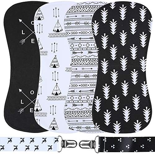 Baby Burp Cloths Pack of 4 for Boys+2 Pacifier Clips, Triple Layer,100% Organic Cotton, Soft and Absorbent Towels, Excellent Baby Shower and Registry Gift by AMACASE
