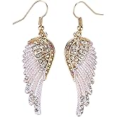 Szxc Women's Crystal Guardian Angel Wings Hypoallergenic Dangle Earrings Biker Jewelry - 2 1/4 inch